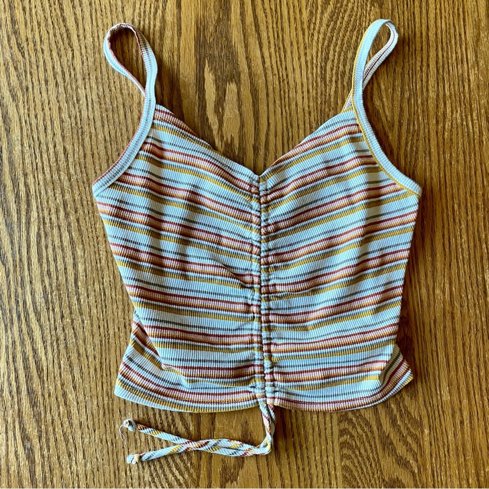 Striped Ruched-Front Spaghetti Strap Crop Top